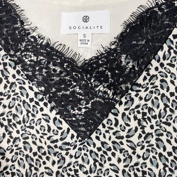 Socialite Small S Cream Black Leopard Animal Print Lace V Neck Camisole Tank Top - Picture 6 of 7